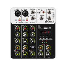 Load image into Gallery viewer, Audio Mixer D Debra Audio V4 4-channel DJ Mixer Console with MP3 USB Bluetooth, 48V Phantom Power, Sound Mixing Board for Live, Wedding, Party, Recording Broadcast
