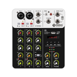 Audio Mixer D Debra Audio V4 4-channel DJ Mixer Console with MP3 USB Bluetooth, 48V Phantom Power, Sound Mixing Board for Live, Wedding, Party, Recording Broadcast