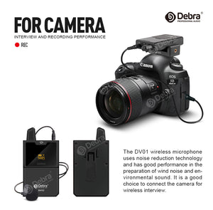 Debra Audio DV-01/02 UHF Wireless Microphone System with Lavalier Mic 30 Selectable Channels 50m Range for DSLR Camera Phone Live Recording