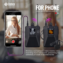 Load image into Gallery viewer, D Debra Audio CM Series UHF Wireless Lavalier Microphone with 30 Selectable Channels for DSLR Camera Smart Phone Interview Live Recording
