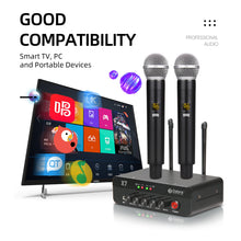 Load image into Gallery viewer, D Debra PRO X7 UHF Wireless Microphone System with Dual Handheld Mic Have Optical, Coaxial Input, Compatible with Active Speaker, TV, for Home Karaoke
