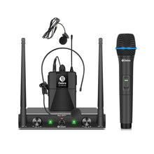 Load image into Gallery viewer, D Debra Audio AU200 Pro UHF 2 Channel Wireless Microphone System with Cordless Handheld Lavalier Headset Mics, Metal Receiver, Ideal for Karaoke Church Party
