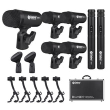 Load image into Gallery viewer, D Debra DK7 Pro 7-Piece Wired Drum Microphone Kit for Performing and Recording Drummers, Includes Mics, Mic Clip with Options for Kick Drums, Snare, Rack/Floor Toms, Congas and Cymbals
