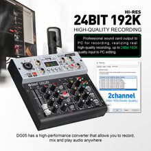 Load image into Gallery viewer, D Debra Professional Audio Mixer DG-05, 5 Channel Sound Board Mixing Console ,Mic Preamps, Audio Interface for PC Smartphone Studio Recording Webcast
