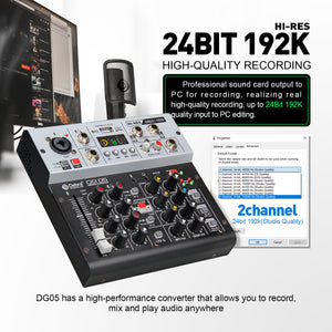 D Debra Professional Audio Mixer DG-05, 5 Channel Sound Board Mixing Console ,Mic Preamps, Audio Interface for PC Smartphone Studio Recording Webcast