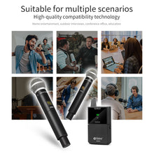 Load image into Gallery viewer, D Debra Wireless Microphone System DV-02H UHF 2-Channel Wireless Handheld Microphone with Remote Real-time Sound Monitor for DSLR Camera Vlog Phone Interview Live Recording
