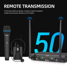 Charger l&#39;image dans la galerie, D Debra Audio AU200 Pro UHF 2 Channel Wireless Microphone System with Cordless Handheld Lavalier Headset Mics, Metal Receiver, Ideal for Karaoke Church Party
