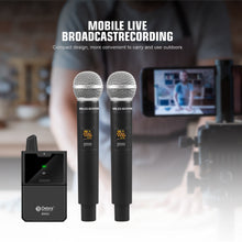 Load image into Gallery viewer, D Debra Wireless Microphone System DV-02H UHF 2-Channel Wireless Handheld Microphone with Remote Real-time Sound Monitor for DSLR Camera Vlog Phone Interview Live Recording
