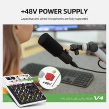 Load image into Gallery viewer, Audio Mixer D Debra Audio V4 4-channel DJ Mixer Console with MP3 USB Bluetooth, 48V Phantom Power, Sound Mixing Board for Live, Wedding, Party, Recording Broadcast
