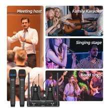 Load image into Gallery viewer, D Debra Audio AU200 Pro UHF 2 Channel Wireless Microphone System with Cordless Handheld Lavalier Headset Mics, Metal Receiver, Ideal for Karaoke Church Party
