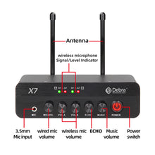 Load image into Gallery viewer, D Debra PRO X7 UHF Wireless Microphone System with Dual Handheld Mic Have Optical, Coaxial Input, Compatible with Active Speaker, TV, for Home Karaoke
