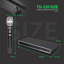 Laden Sie das Bild in den Galerie-Viewer, D Debra Audio New Model TD-220 Professional UHF True Diversity 2 Channel Wireless Microphones System with 2 Cordless Handheld Mic
