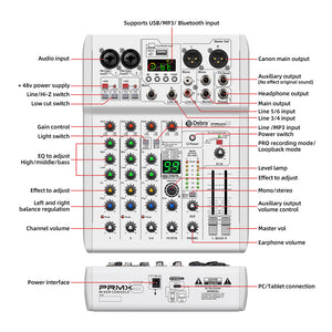 D Debra Audio PRMX-6 Professional Recording Sound Card Audio Interface Mixing Console