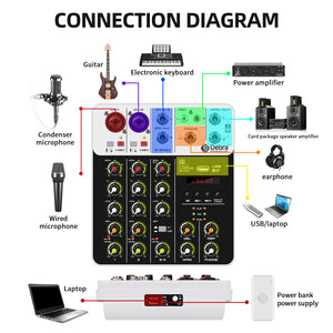 Audio Mixer D Debra Audio V4 4-channel DJ Mixer Console with MP3 USB Bluetooth, 48V Phantom Power, Sound Mixing Board for Live, Wedding, Party, Recording Broadcast