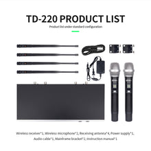 Cargar imagen en el visor de la galería, D Debra Audio New Model TD-220 Professional UHF True Diversity 2 Channel Wireless Microphones System with 2 Cordless Handheld Mic
