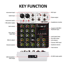 Carregar imagem no visualizador da galeria, Audio Mixer D Debra Audio V4 4-channel DJ Mixer Console with MP3 USB Bluetooth, 48V Phantom Power, Sound Mixing Board for Live, Wedding, Party, Recording Broadcast
