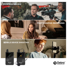 Cargar imagen en el visor de la galería, Debra Audio DV-01/02 UHF Wireless Microphone System with Lavalier Mic 30 Selectable Channels 50m Range for DSLR Camera Phone Live Recording
