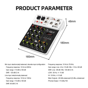 Audio Mixer D Debra Audio V4 4-channel DJ Mixer Console with MP3 USB Bluetooth, 48V Phantom Power, Sound Mixing Board for Live, Wedding, Party, Recording Broadcast