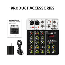 Load image into Gallery viewer, Audio Mixer D Debra Audio V4 4-channel DJ Mixer Console with MP3 USB Bluetooth, 48V Phantom Power, Sound Mixing Board for Live, Wedding, Party, Recording Broadcast
