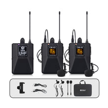 Load image into Gallery viewer, Debra Audio DV-01/02 UHF Wireless Microphone System with Lavalier Mic 30 Selectable Channels 50m Range for DSLR Camera Phone Live Recording
