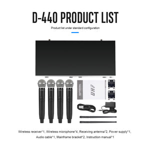 D Debra Audio D-440 UHF 4 Channel Wireless Microphone System With Cordless Mics