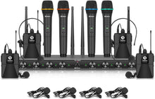 Load image into Gallery viewer, D Debra Audio AU800 Pro UHF 8 Channel Wireless Microphone System with Cordless Handheld Lavalier Headset Mics, Metal Receiver, Ideal for Karaoke Church Party
