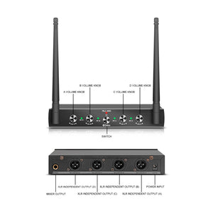 D Debra Audio AU400 Pro UHF 4 Channel Wireless Microphone System With Cordless Mics