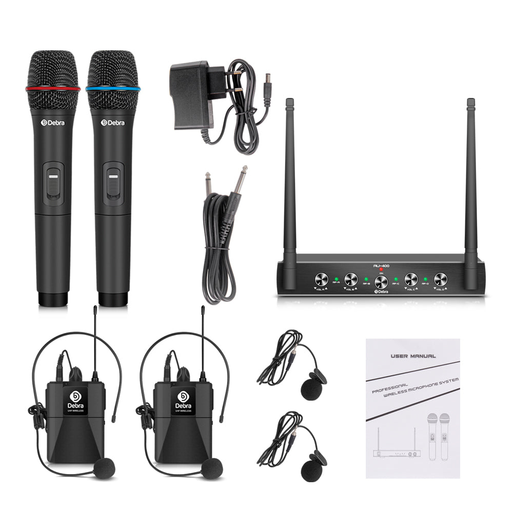 D Debra Audio AU400 Pro UHF 4 Channel Wireless Microphone System