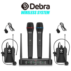 D Debra Audio AU400 Pro UHF 4 Channel Wireless Microphone System With Cordless Mics