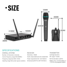 Загрузить изображение в средство просмотра галереи, D Debra Audio AU400 Pro UHF 4 Channel Wireless Microphone System With Cordless Mics
