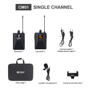 D Debra Audio CM Series UHF Wireless Lavalier Microphone with 30 Selectable Channels for DSLR Camera Smart Phone Interview Live Recording