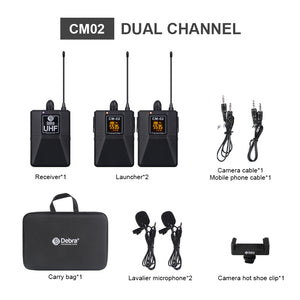 D Debra Audio CM Series UHF Wireless Lavalier Microphone with 30 Selectable Channels for DSLR Camera Smart Phone Interview Live Recording