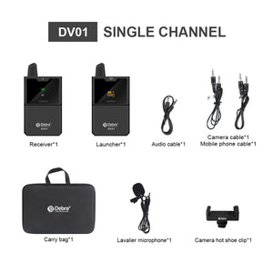 Debra Audio DV-01/02 UHF Wireless Microphone System with Lavalier Mic 30 Selectable Channels 50m Range for DSLR Camera Phone Live Recording