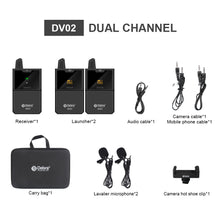 Cargar imagen en el visor de la galería, Debra Audio DV-01/02 UHF Wireless Microphone System with Lavalier Mic 30 Selectable Channels 50m Range for DSLR Camera Phone Live Recording
