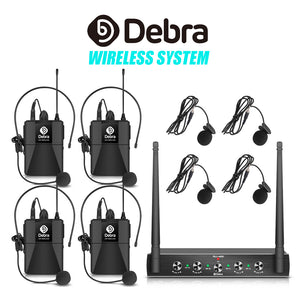 D Debra Audio AU400 Pro UHF 4 Channel Wireless Microphone System With Cordless Mics