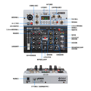 D Debra Professional Audio Mixer DG-05, 5 Channel Sound Board Mixing Console ,Mic Preamps, Audio Interface for PC Smartphone Studio Recording Webcast