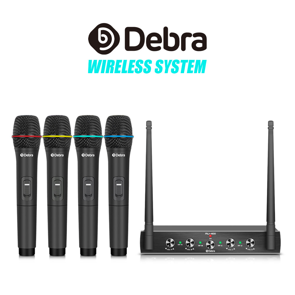 D Debra Audio AU400 Pro UHF 4 Channel Wireless Microphone System With Cordless Mics